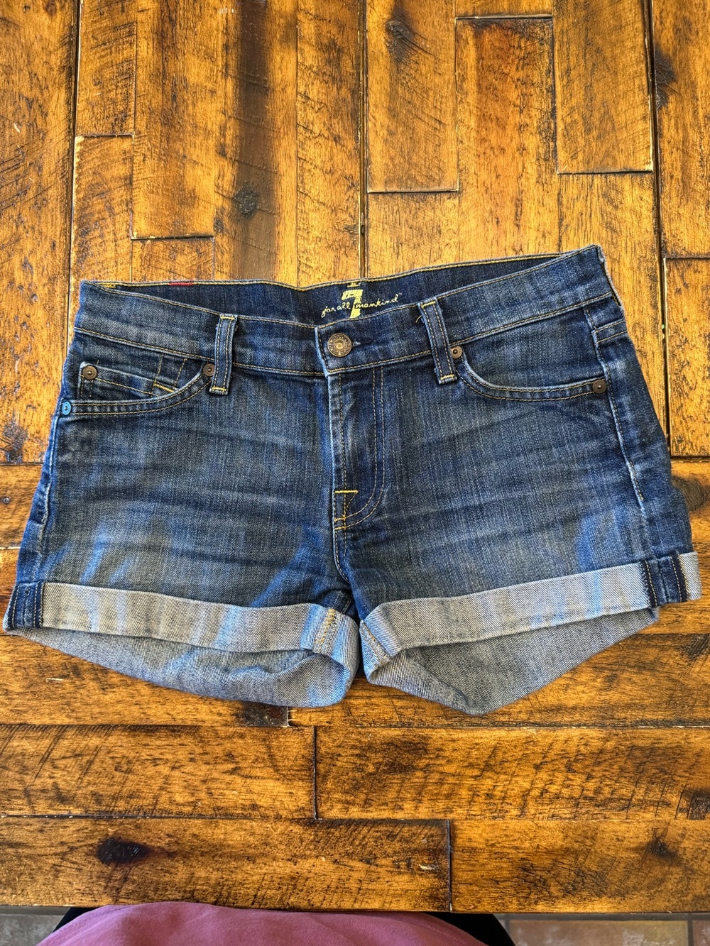 7 For All Mankind Cuffed Denim Shorts Size 25 Dark Wash Low Rise Made in USA